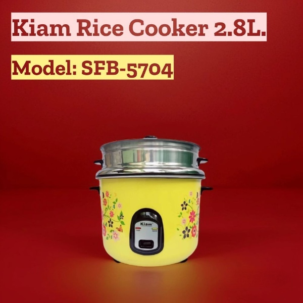 Kiam Rice Cooker Double Pot One SS and One Nonstick Full Body Without Joint Straight Shape With Glass Lid-2.8ltr