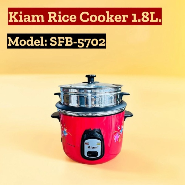 Kiam Rice Cooker Double Pot One SS and One Nonstick Full Body Without Joint Straight Shape With Glass Lid-1.8ltr