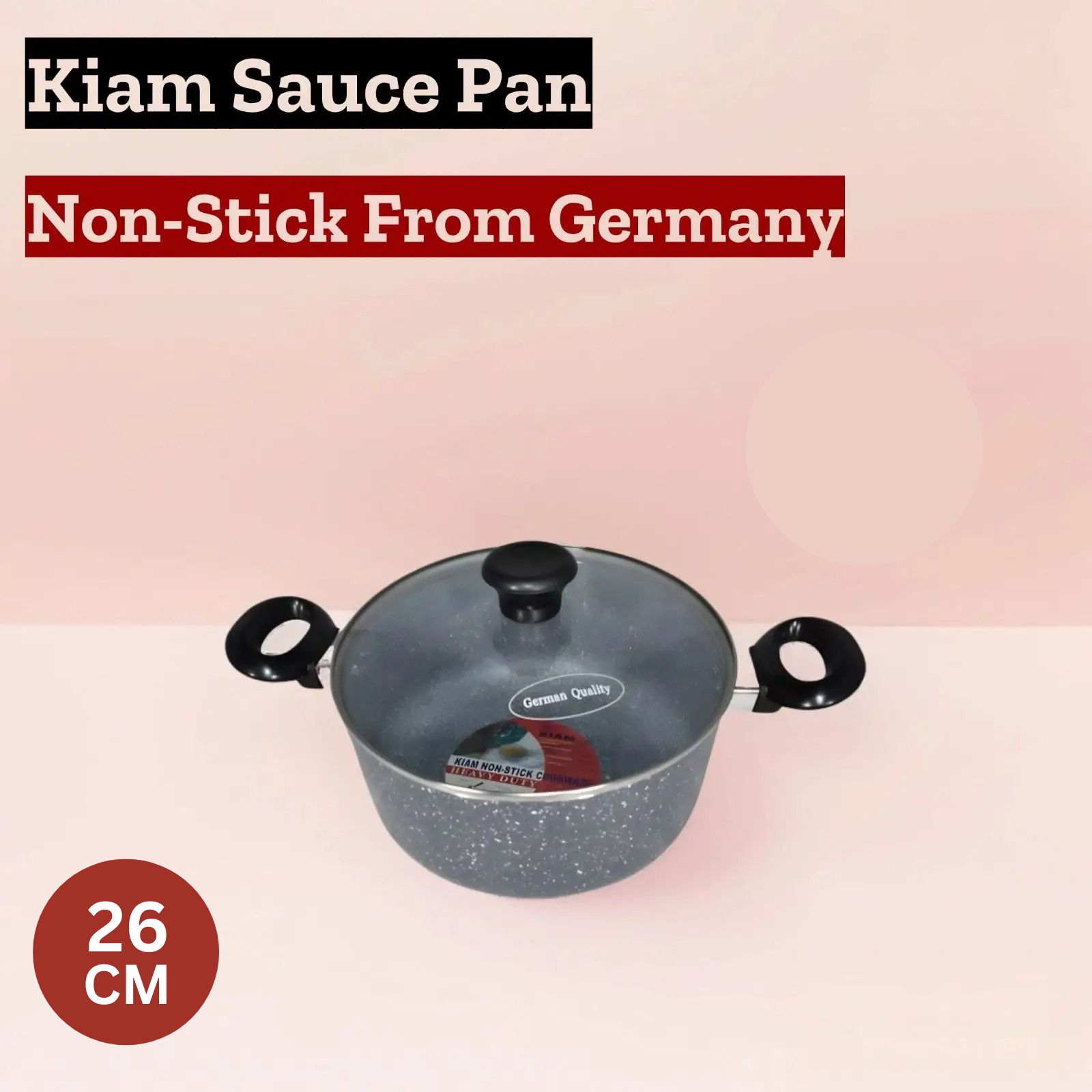 Kiam Marble Coating Non-Stick Casserole With Glass Lid - 26cm