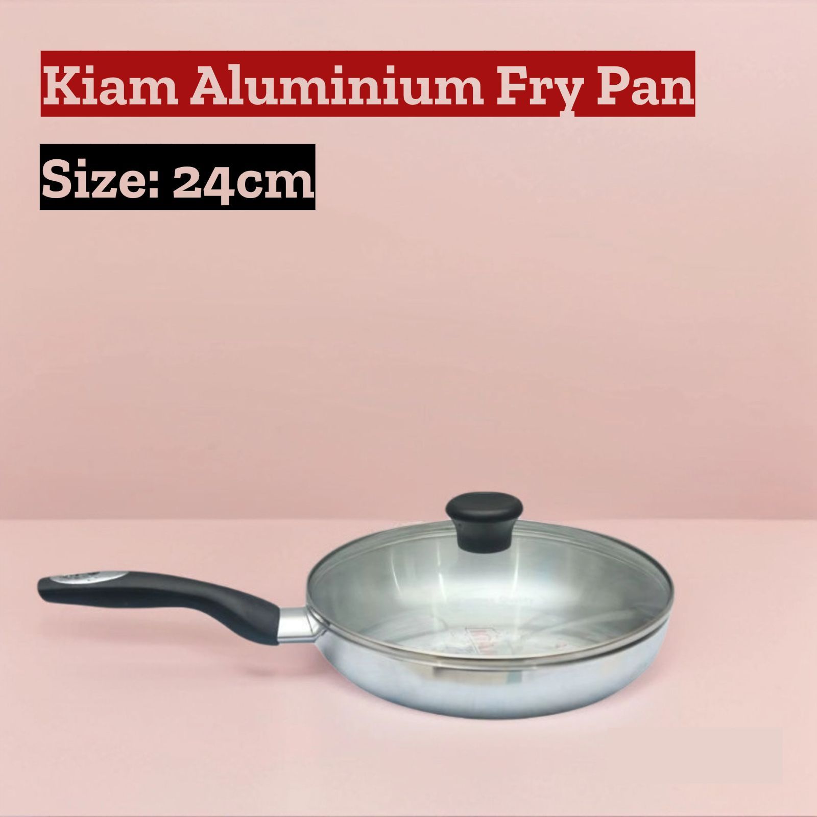 KIAM Aluminium Fry Pan With Glass Lid 24 CM
