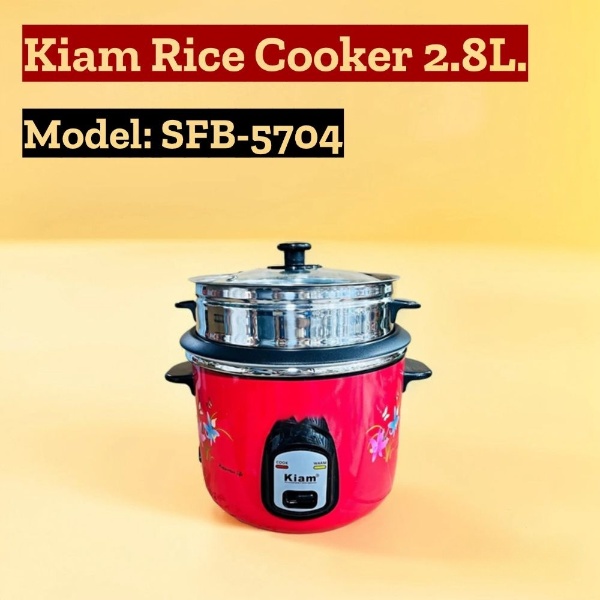 Kiam Rice Cooker Double Pot One SS and One Nonstick Full Body Without Joint Straight Shape With Glass Lid-2.8ltr