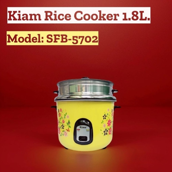 Kiam Rice Cooker Double Pot One SS and One Nonstick Full Body Without Joint Straight Shape With Glass Lid-1.8ltr